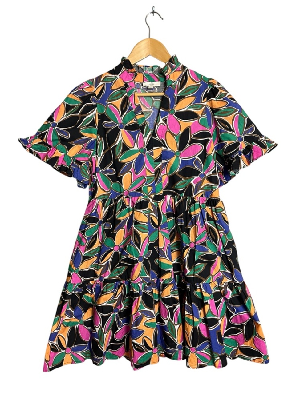 Entro Bright Floral Ruffled Cotton Dress S - Picture 2 of 9